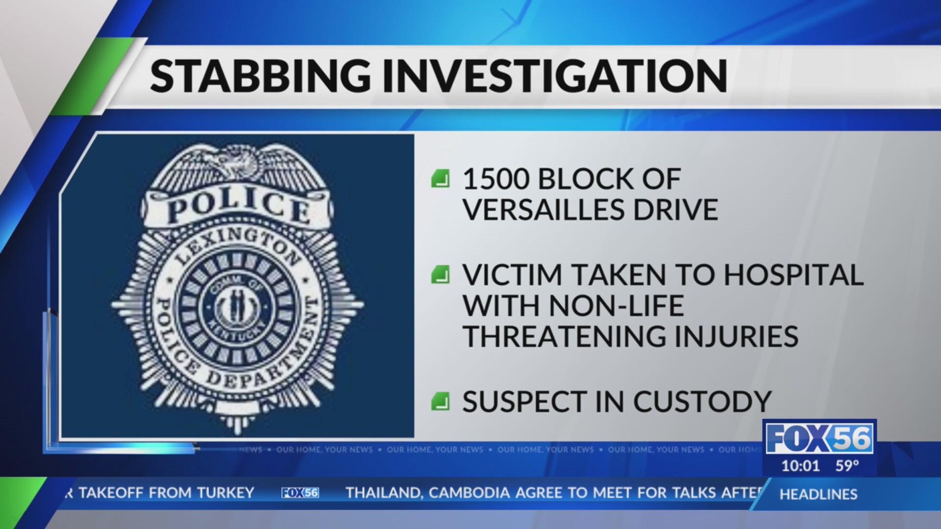 1 injured after stabbing near Versailles Drive in Lexington – FOX 56 News