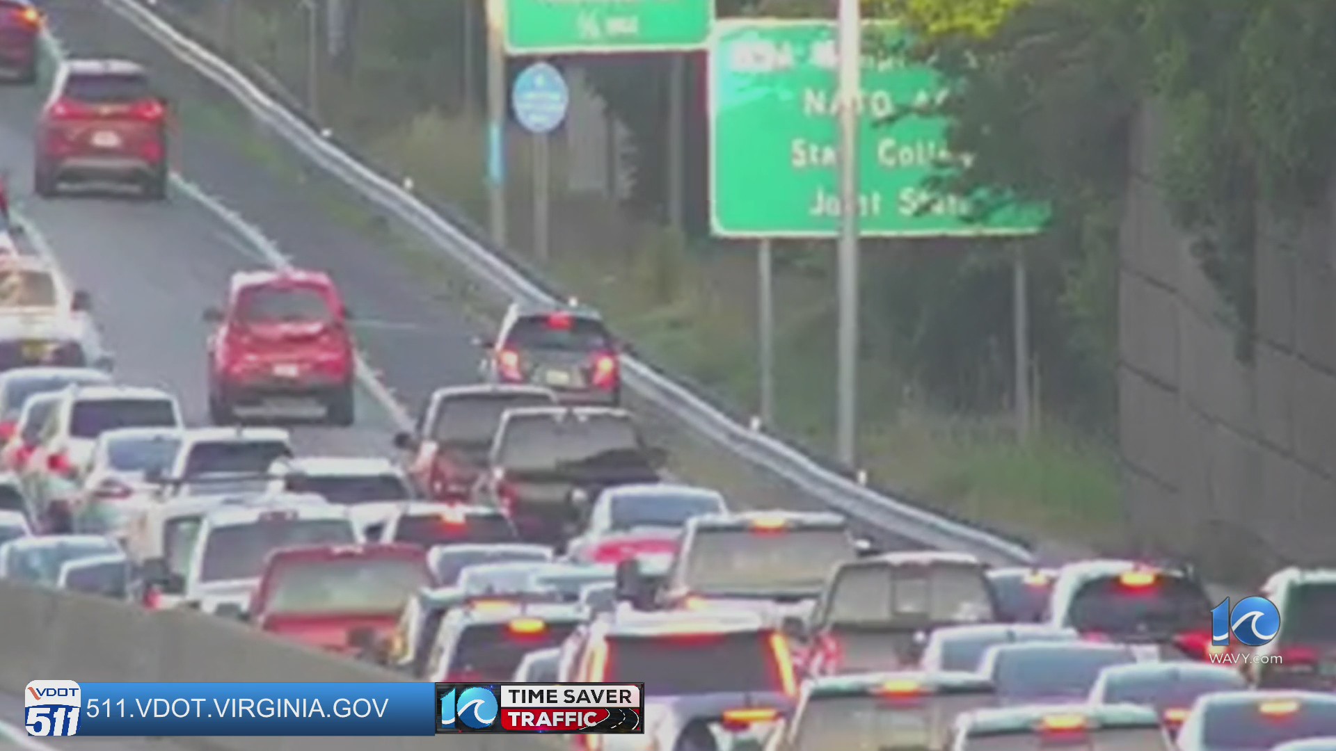 Traffic delays on I-64 in Norfolk due to multi-vehicle crash