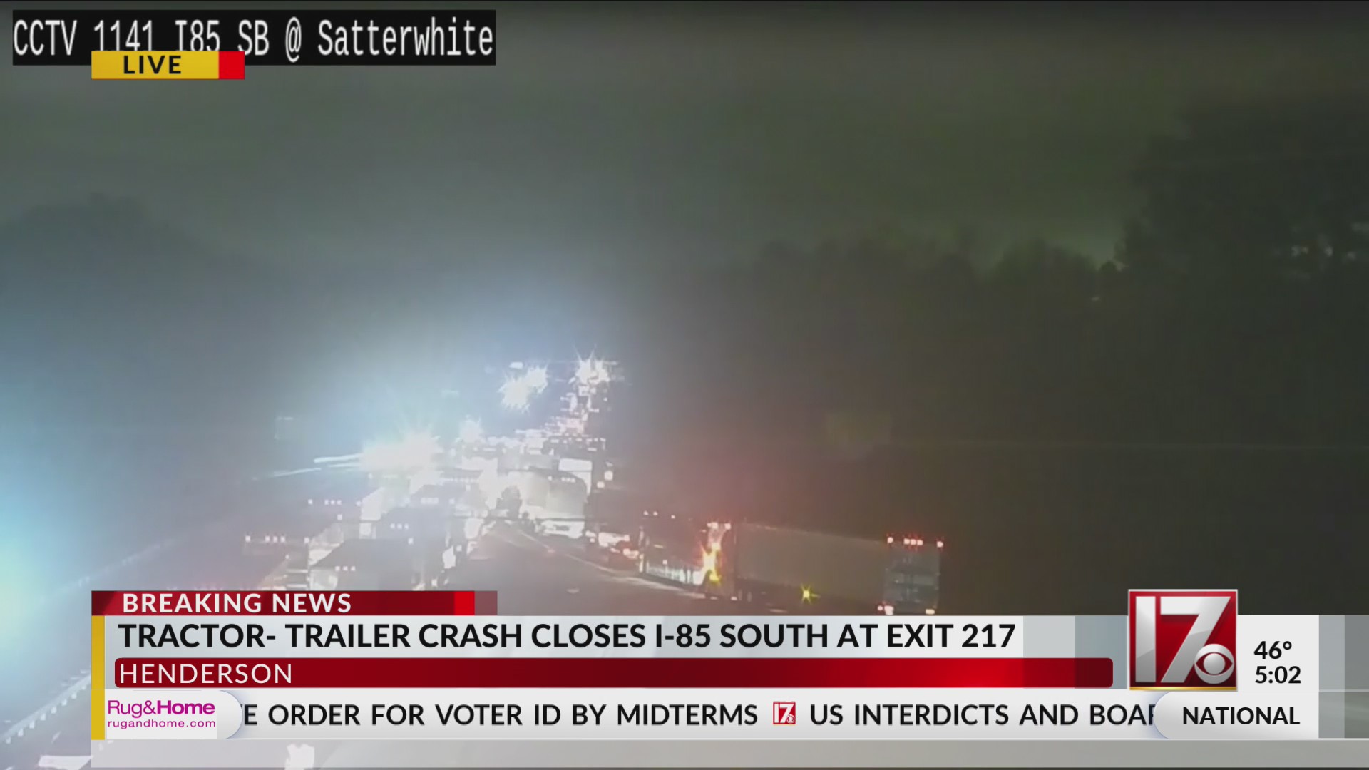 Fiery tractor-trailer crash shuts down I-85 in Vance County – CBS17.com