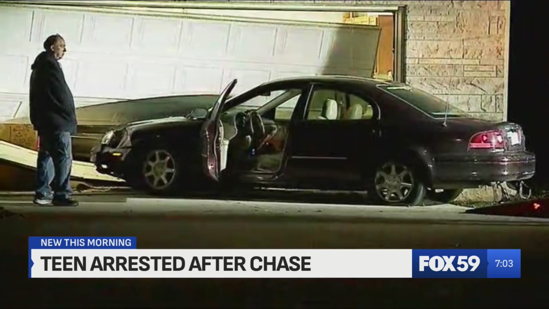 Teen leads police on chase, crashes car into garage – Fox 59
