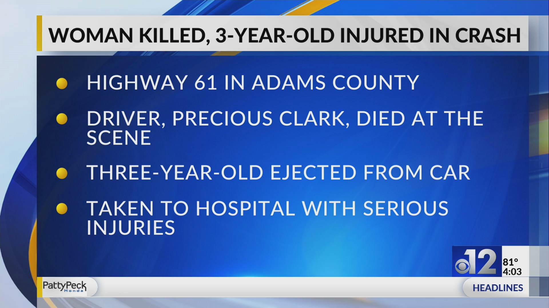 Woman killed, 3-year-old injured in Highway 61 crash – WKRG News 5