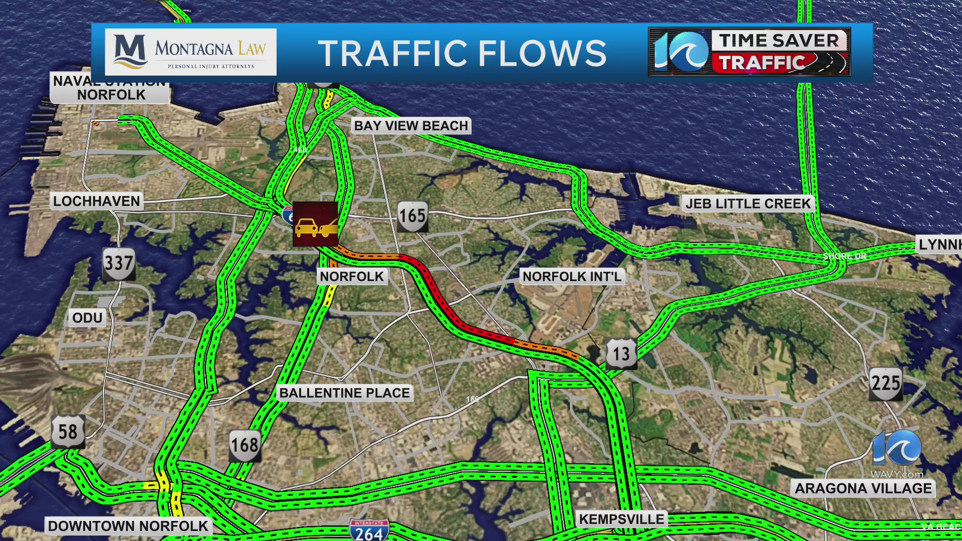 Delays on I-64 near Chesapeake Boulevard due to multi-vehicle