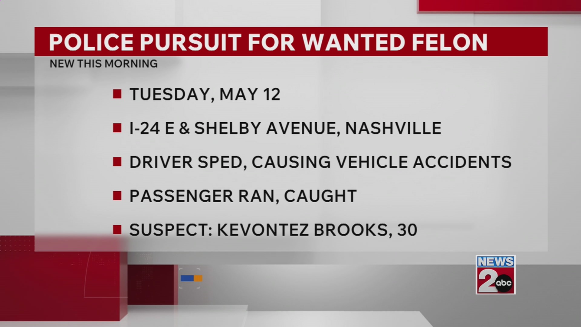 Police pursuit for wanted felon in Nashville – WKRN News 2