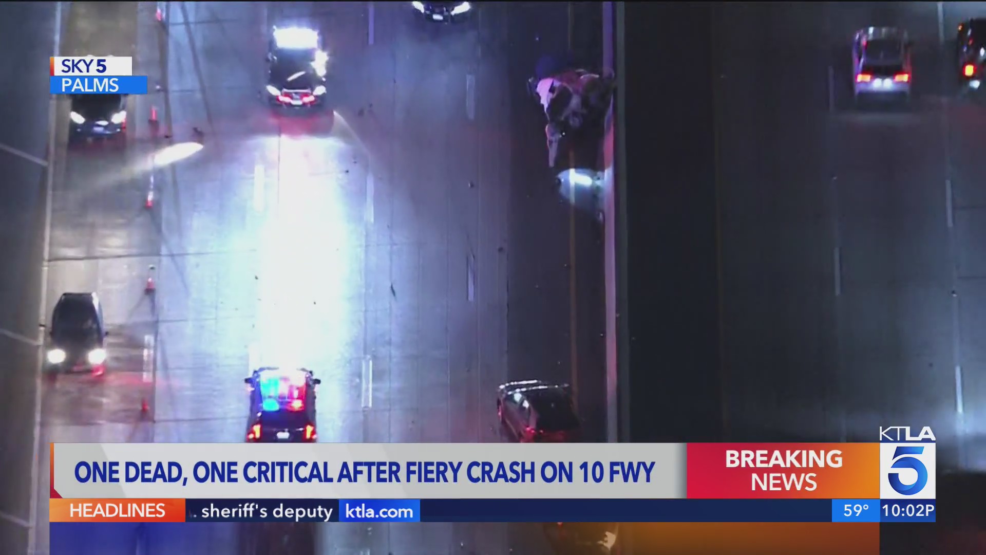 One dead, one critical in fiery 10 Freeway crash – KTLA