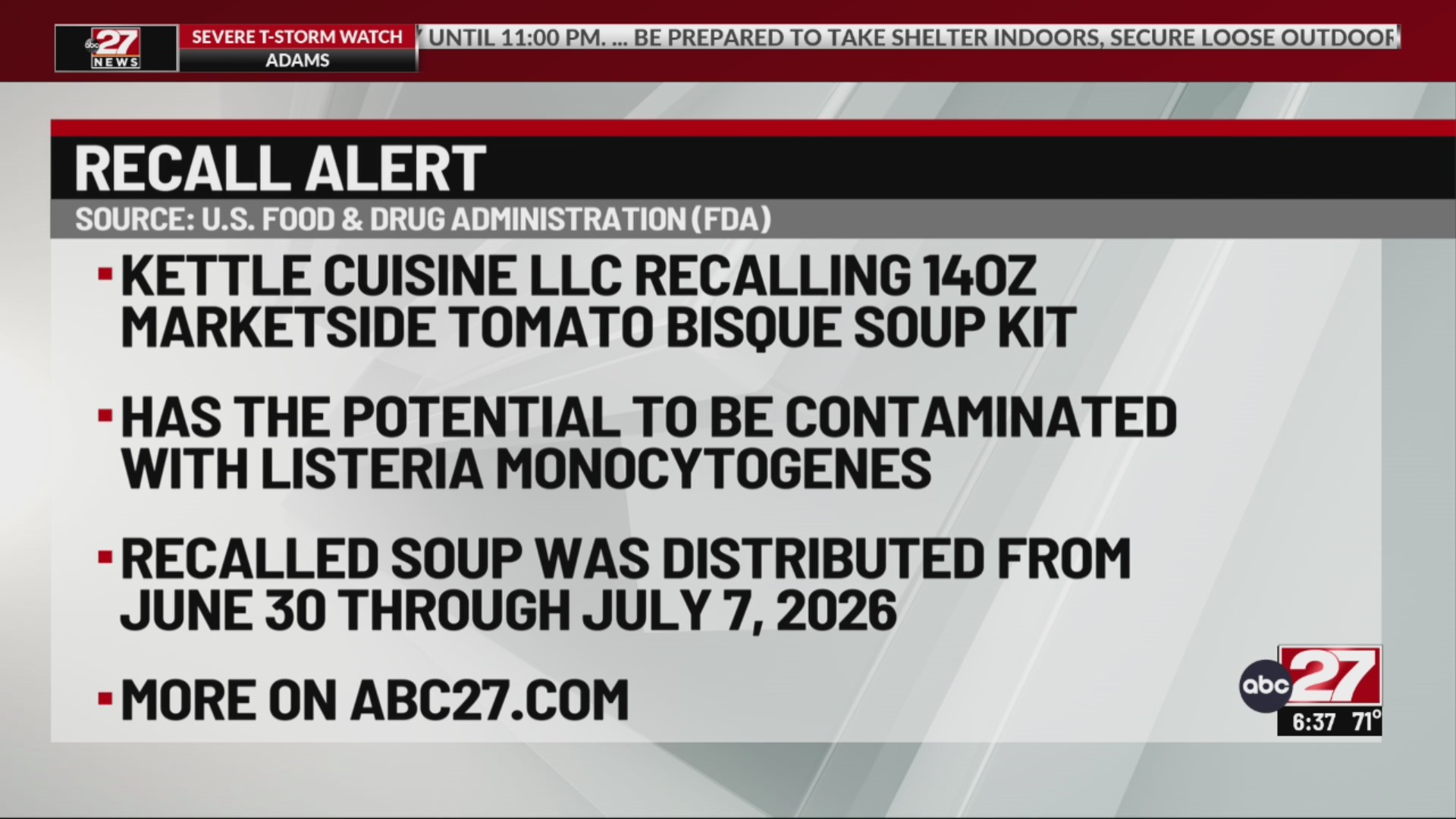 Soup sold at Pennsylvania Walmart locations recalled