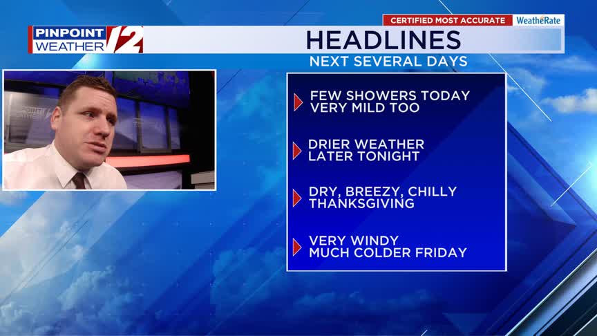 WPRI 12 Weather Now 11/26/25: Few Showers, Mild Today; Breezy and ...
