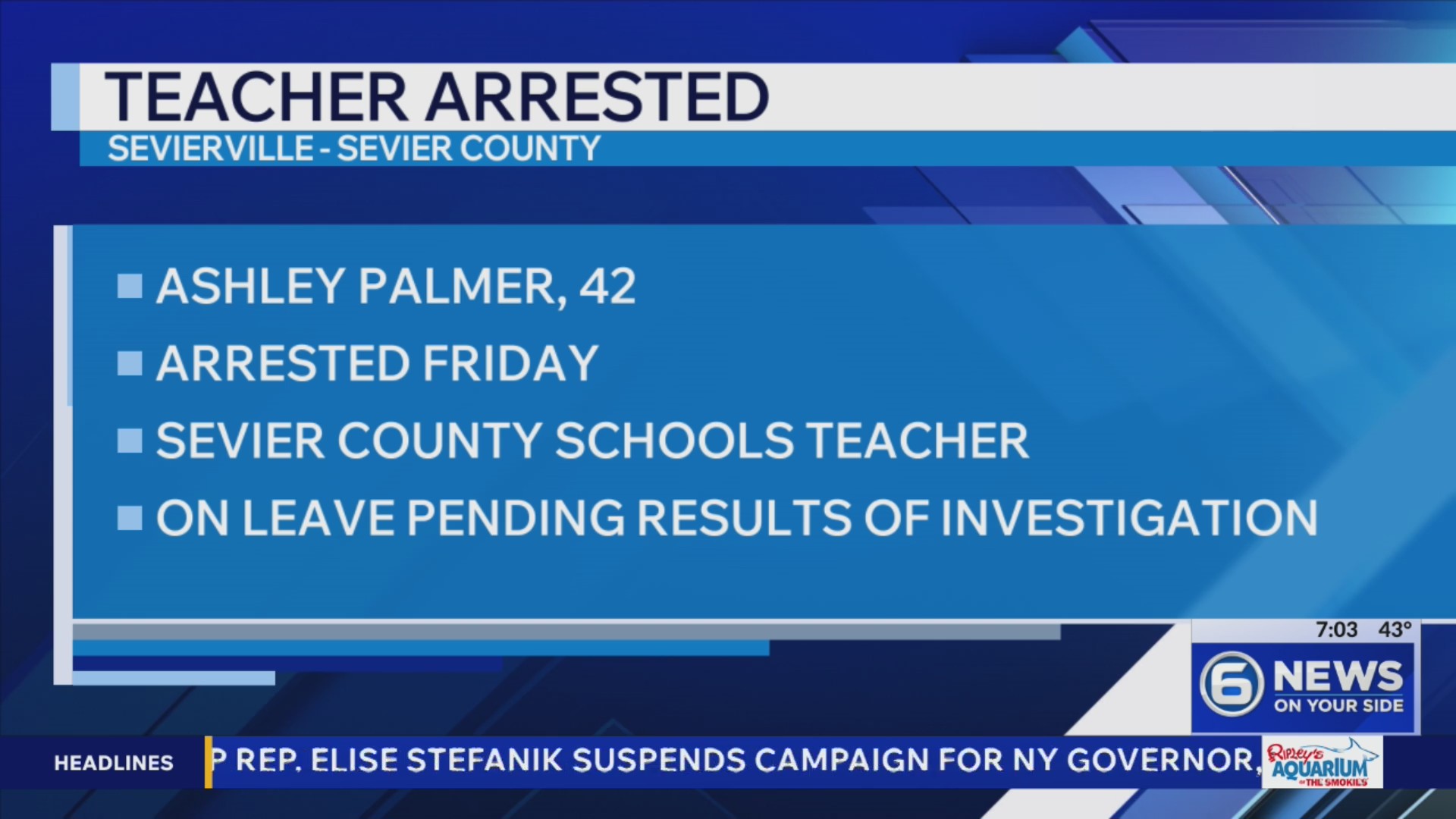 Sevier County teacher arrested, charged with statutory rape – WATE 6 On ...