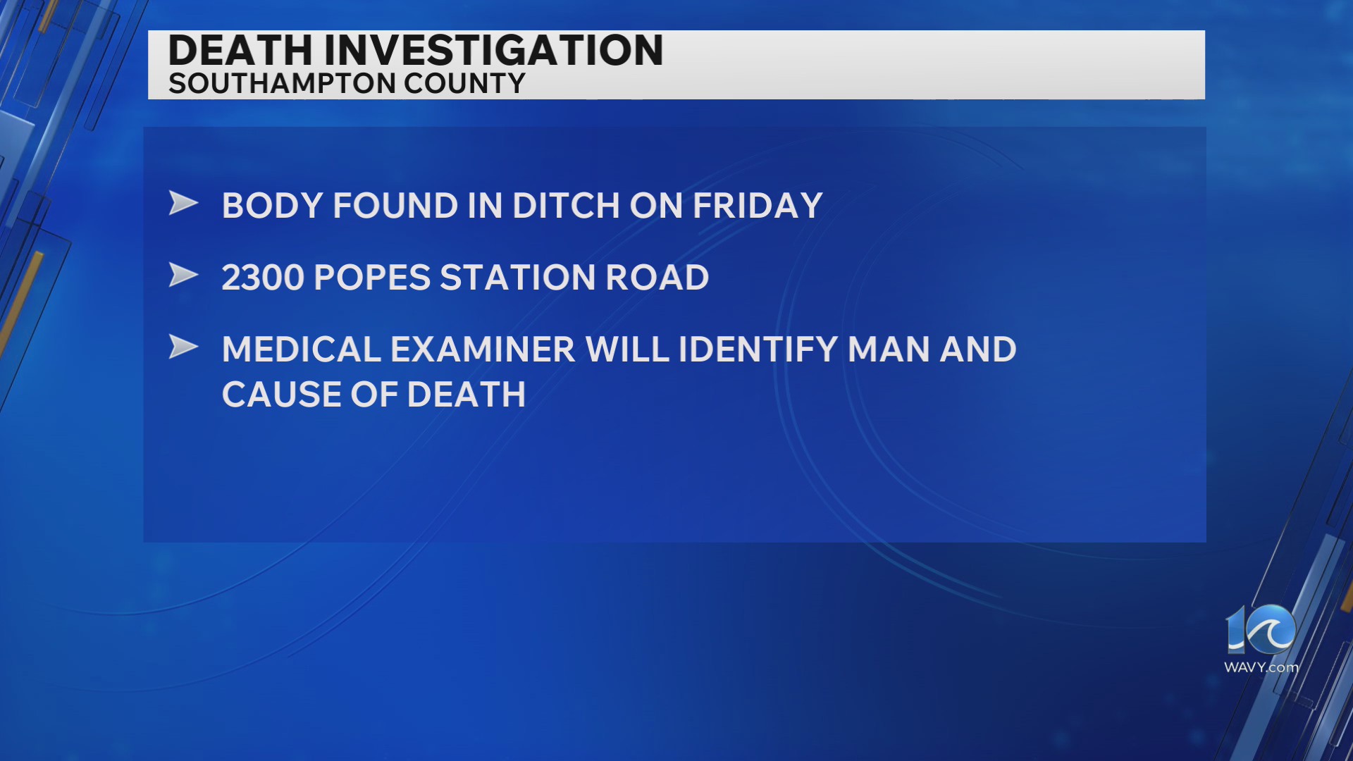 Running Man 541 Authorities investigating after man found dead in Southampton County ...