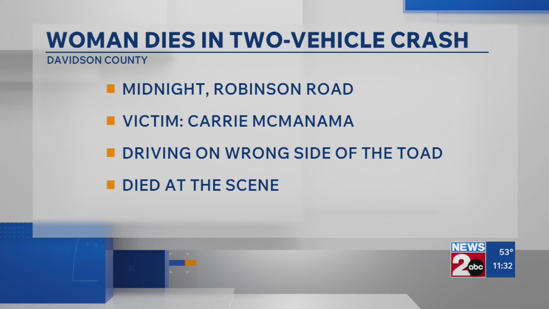 Woman killed in wrong-way crash on Old Hickory Boulevard – WKRN News 2