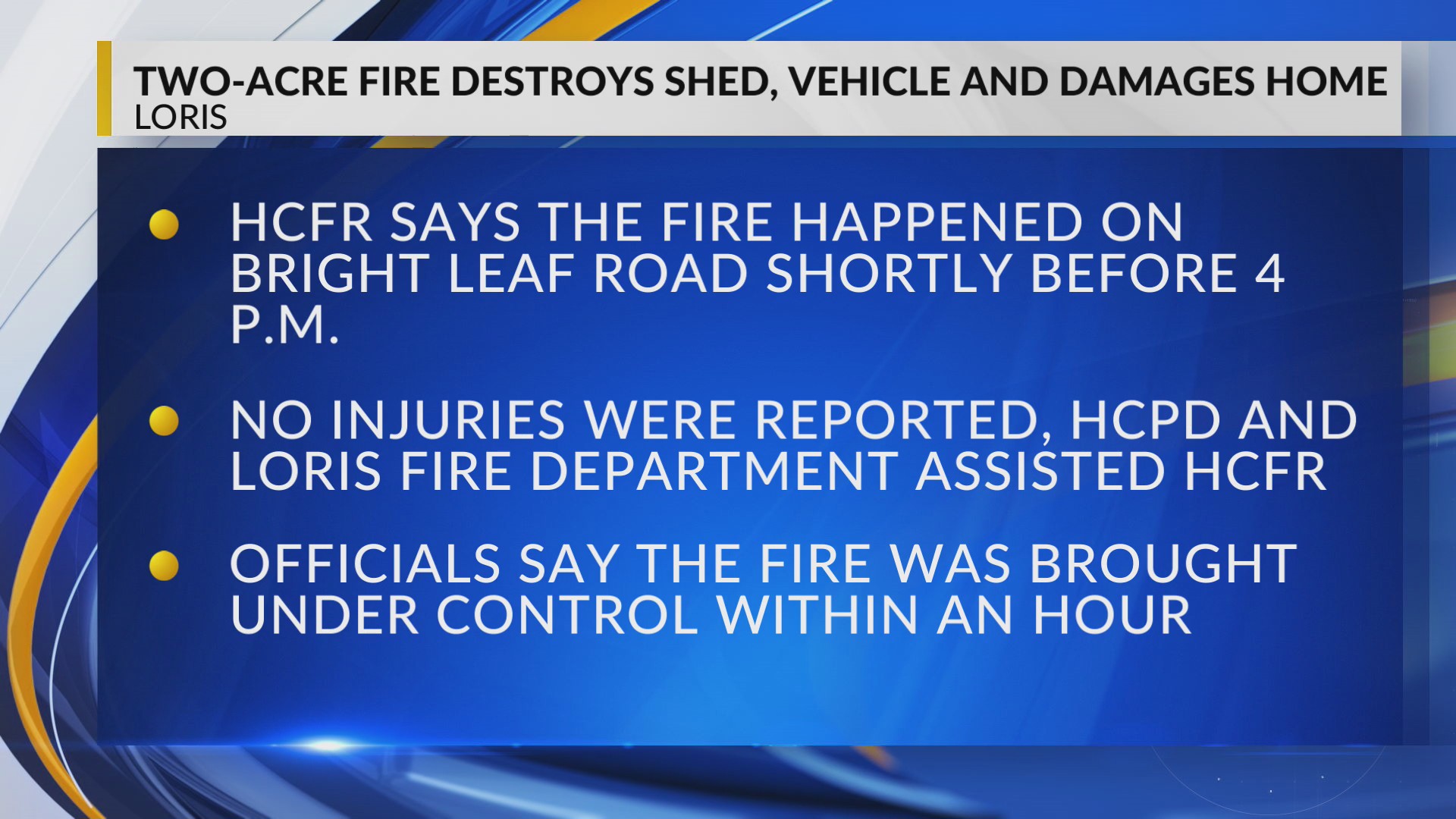 Two-acre fire destroys shed, vehicle and damages home in Loris area – WBTW
