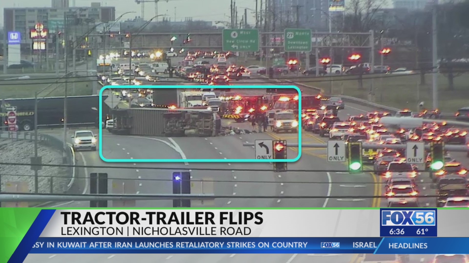 Driver hurt after semi-truck flips on its side in Lexington – FOX 56 News