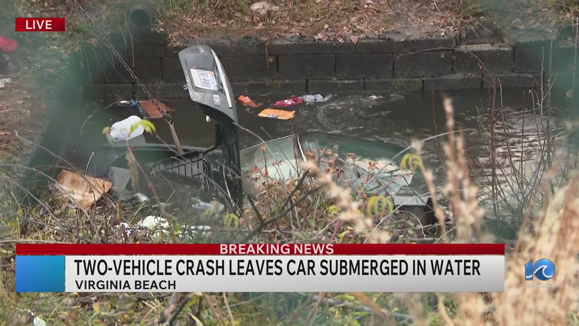 Car submerged in water following accident in Virginia Beach – WAVY.com