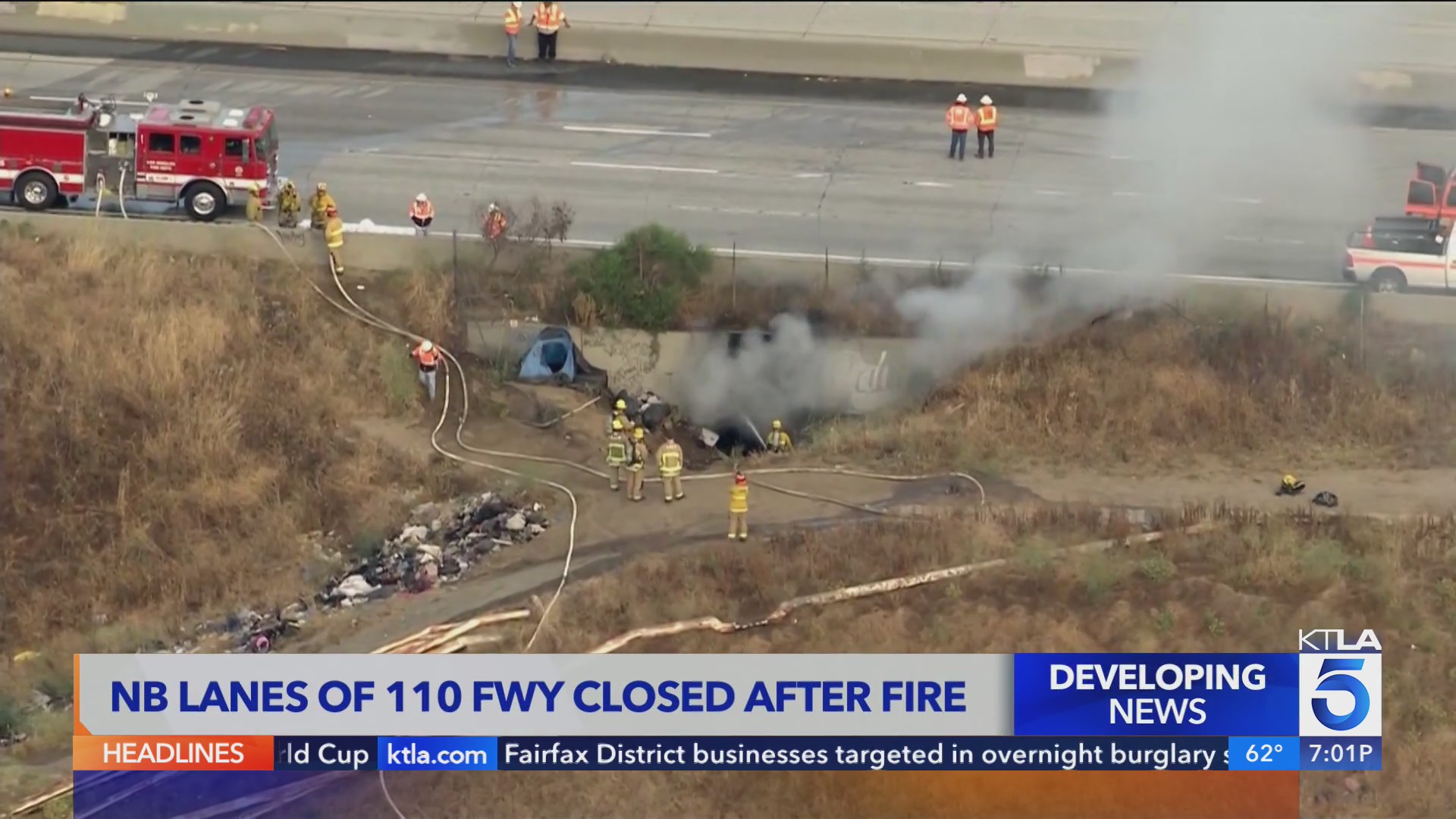 110 Freeway in San Pedro closed after fire damage – KTLA
