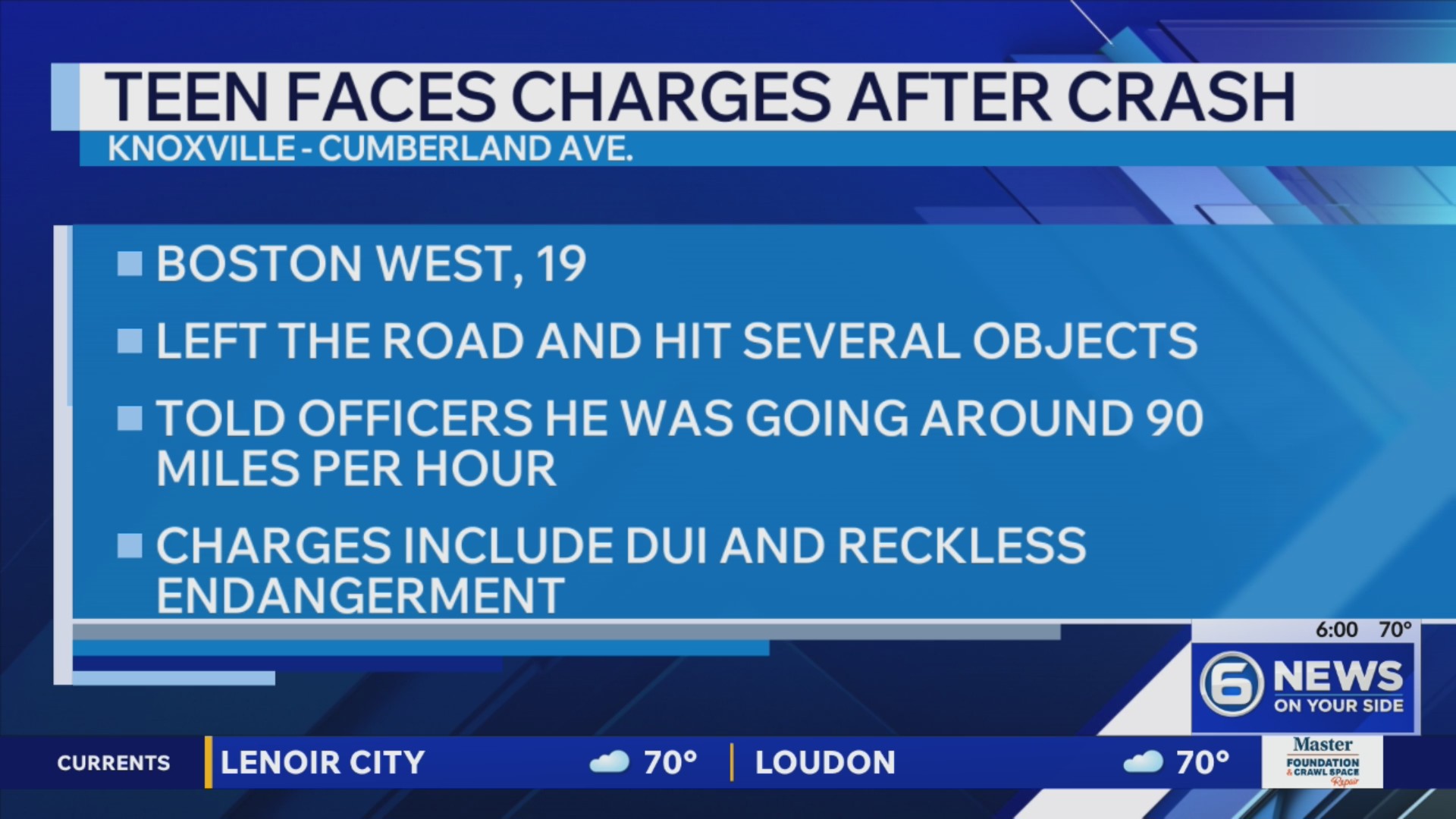 Nashville teen charged with DUI after crash in Knoxville – WATE 6 On ...