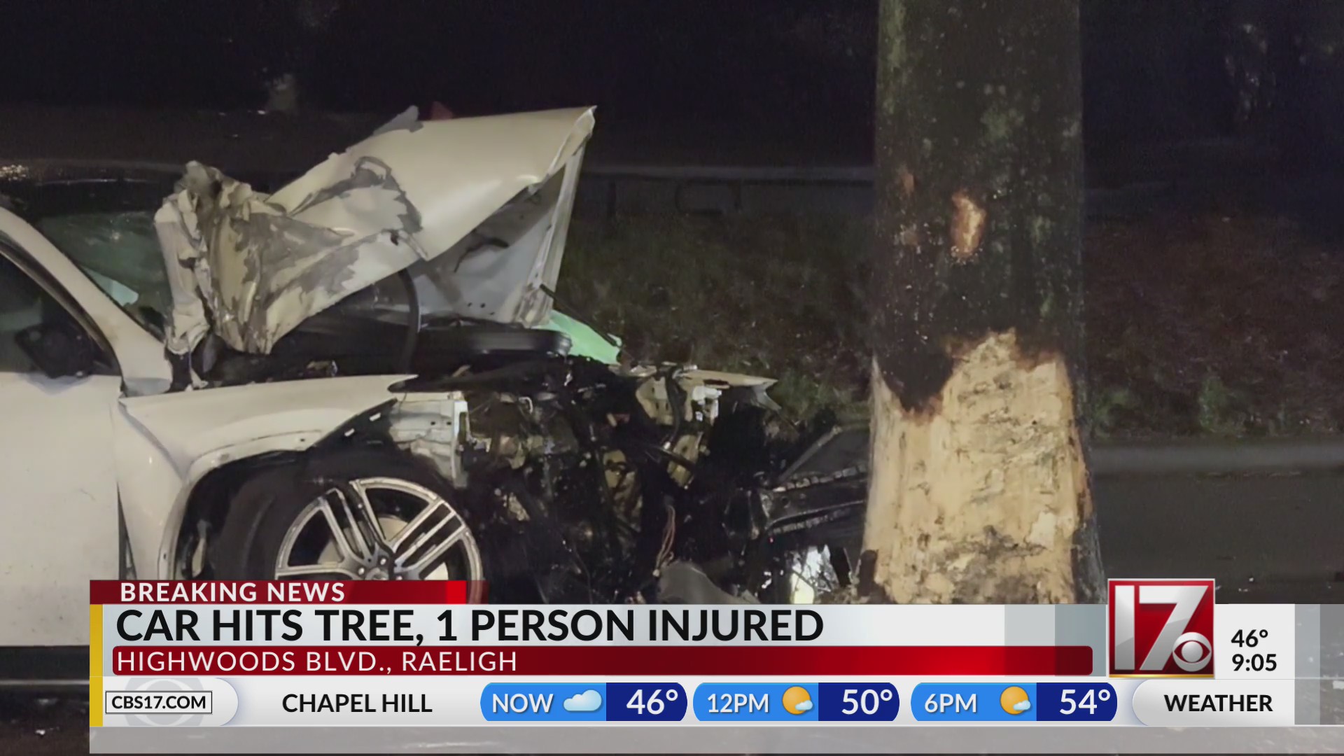 Person hospitalized after crashing into tree in Raleigh – CBS17.com