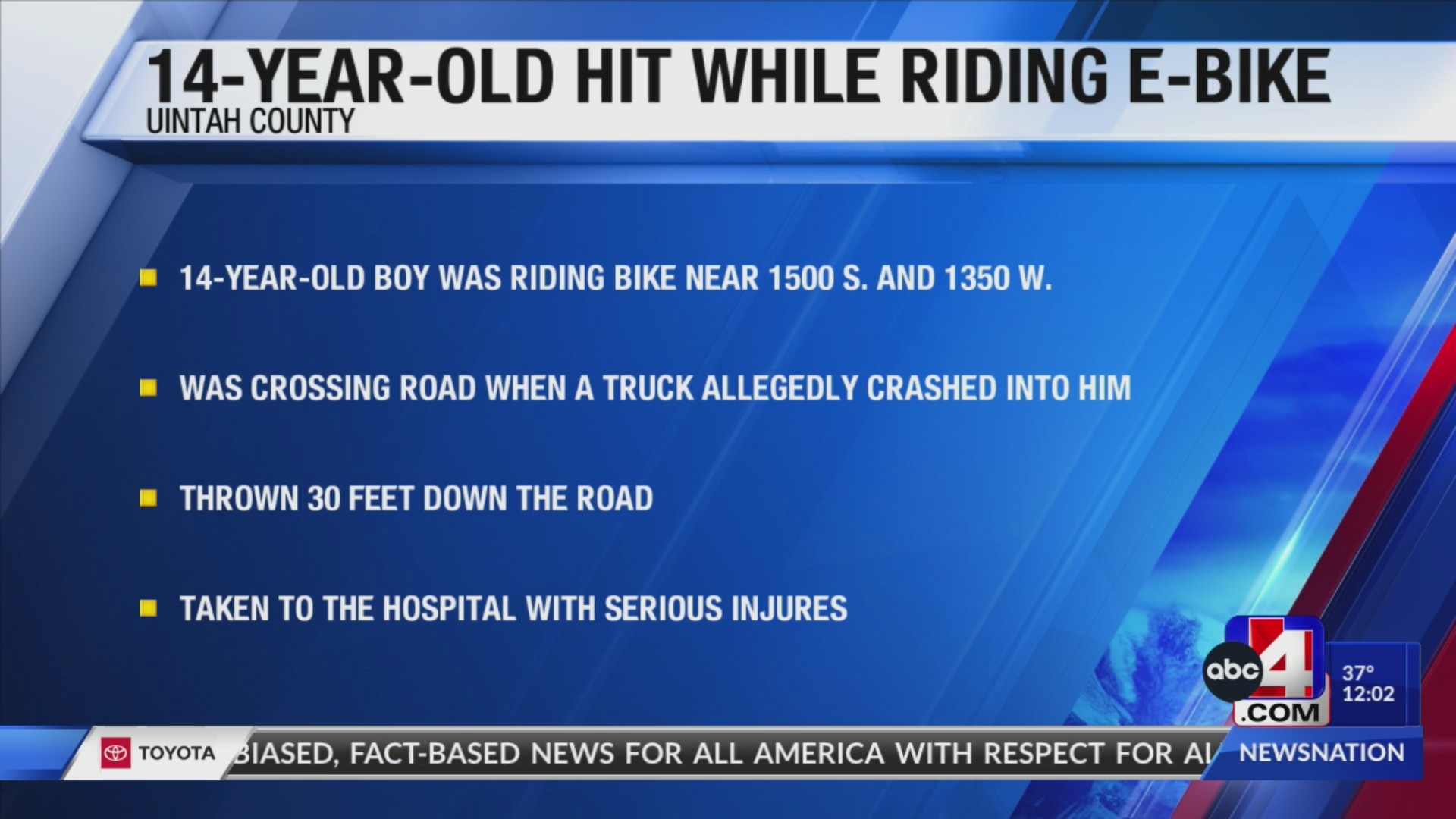 14-year-old boy hospitalized after being hit by truck while riding e ...