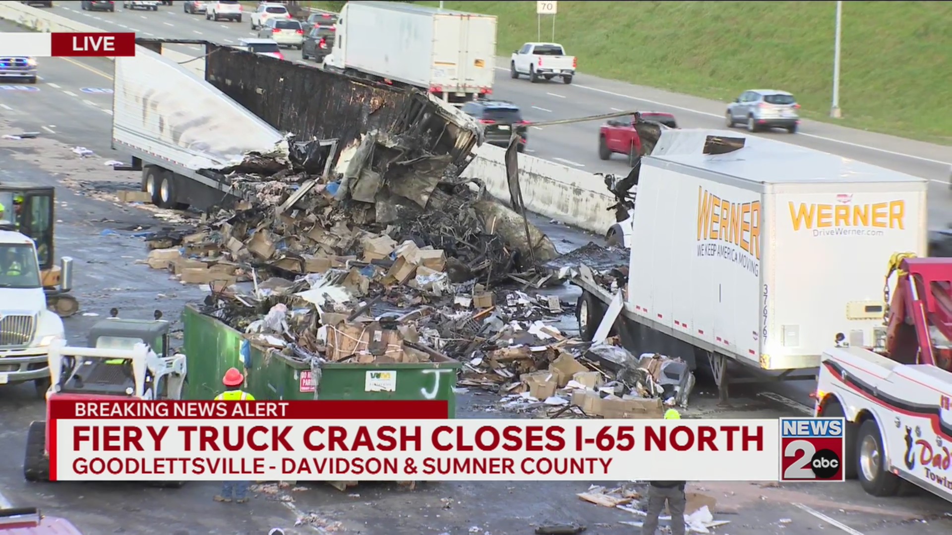 Crews continue to clear I-65 after crash involving 2 semi-trucks – WKRN ...