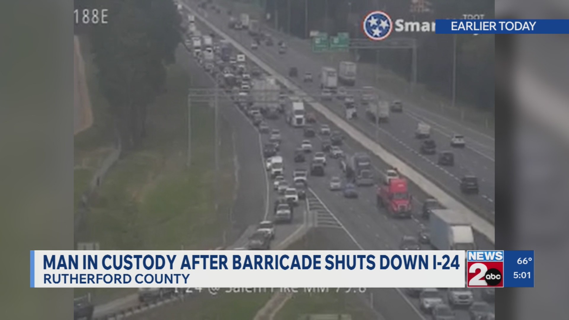Man in custody after barricade situation shuts down I-24 – WKRN News 2