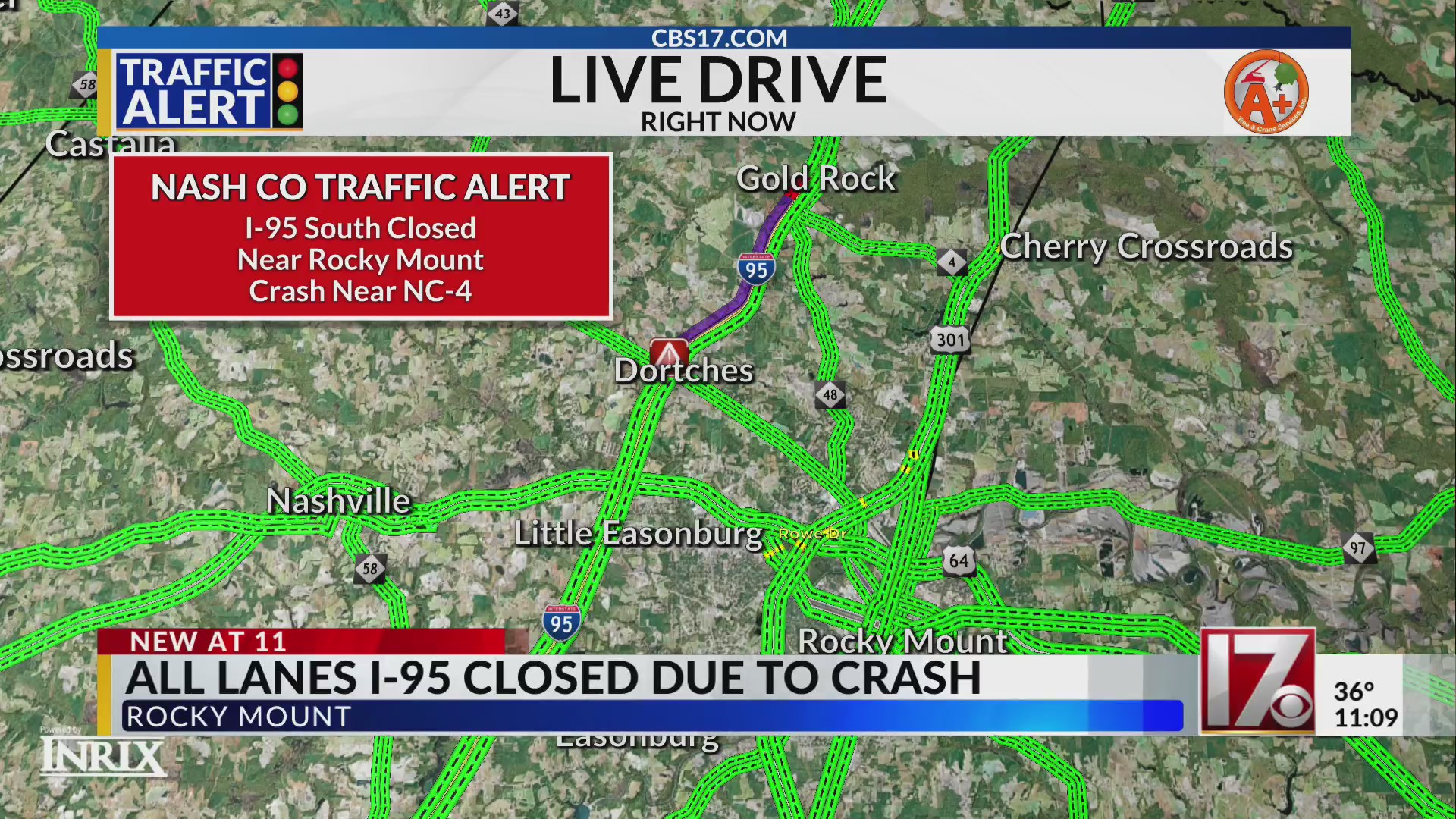 All lanes on I-95 in Nash County closed due to crash – CBS17.com