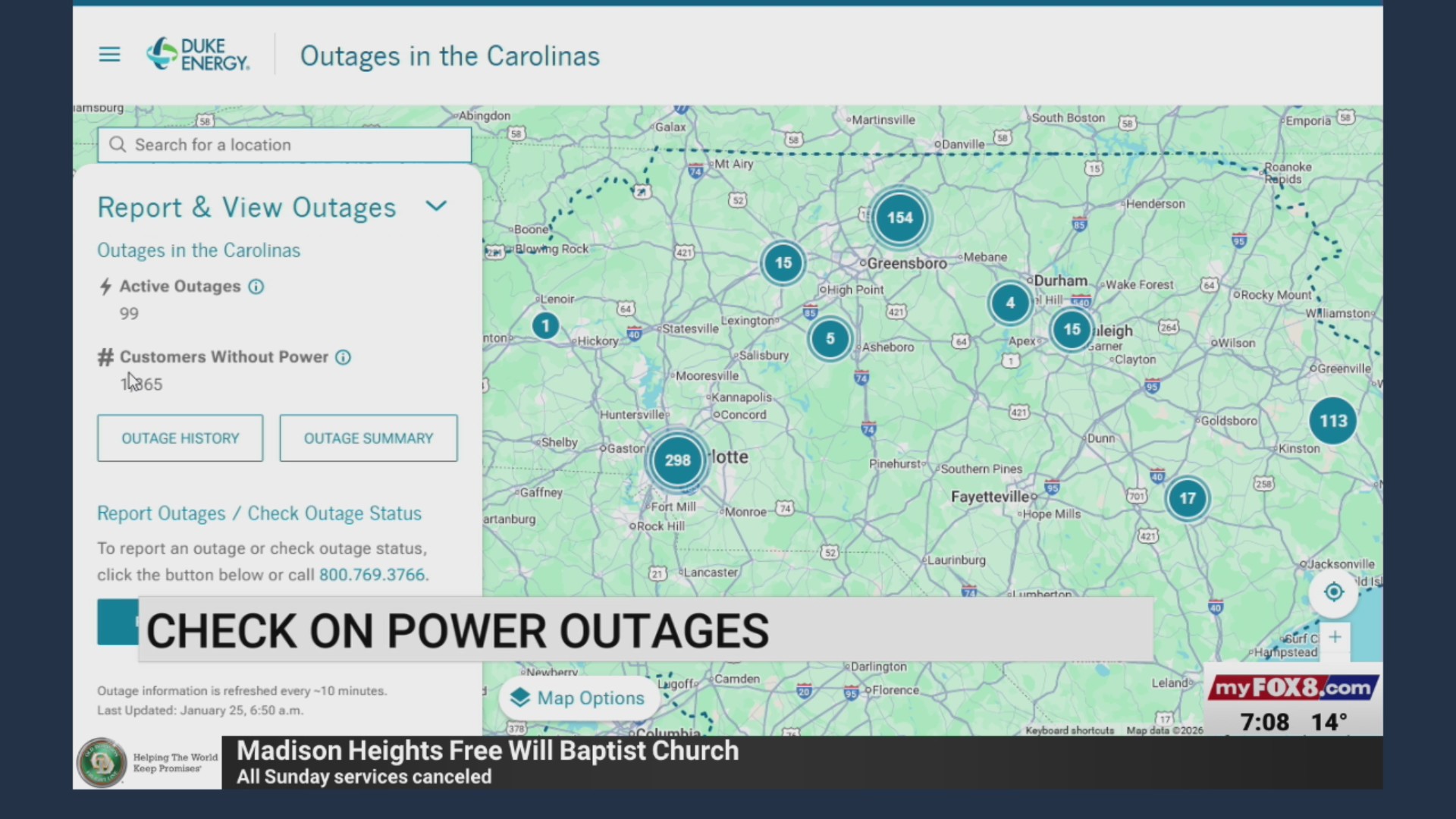 About 1,400 power outages reported in NC as of 7 a.m. Sunday – FOX8 WGHP