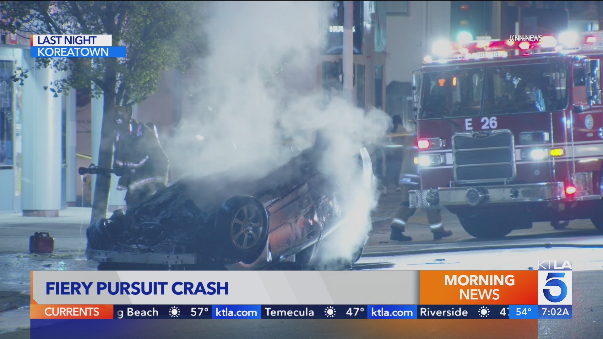 Los Angeles pursuit ends in fiery crash in Koreatown – KTLA