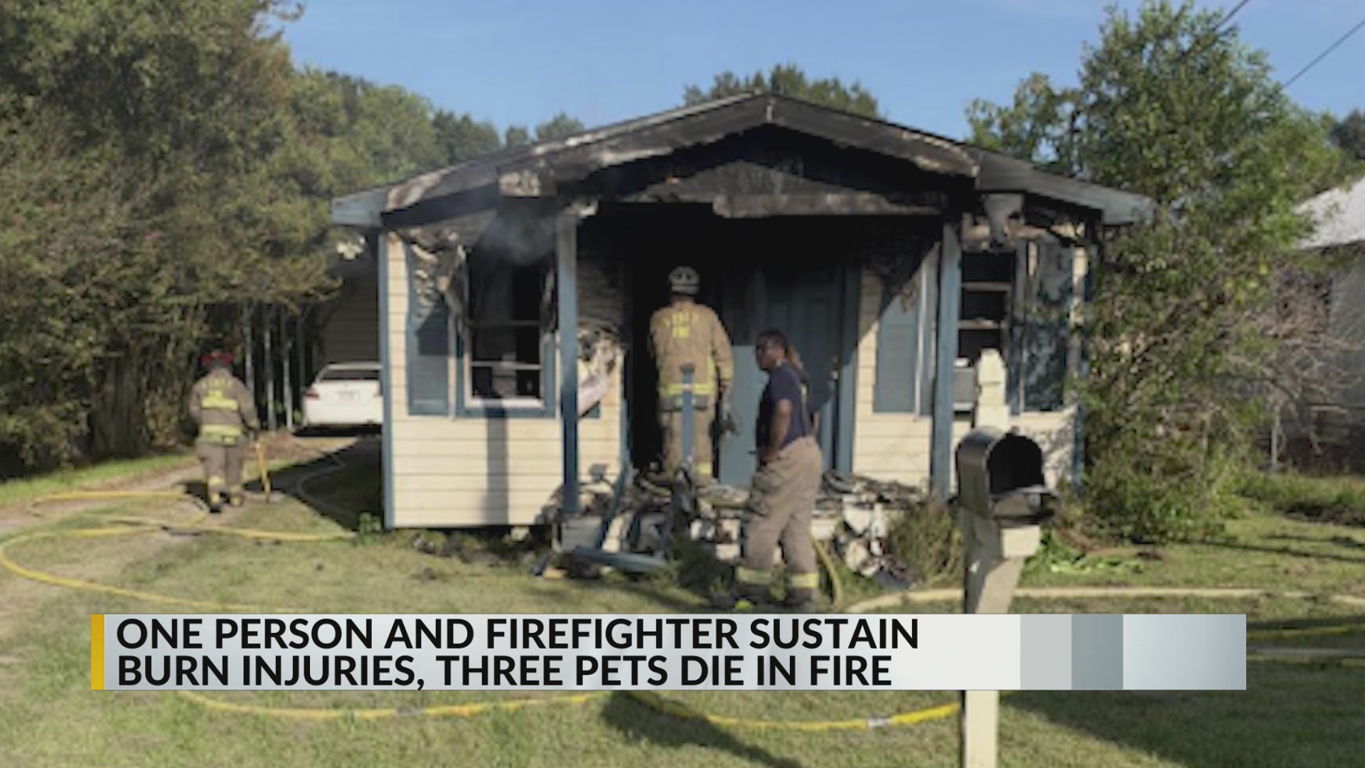 One person and firefighter sustain burn injured three pets die in fire