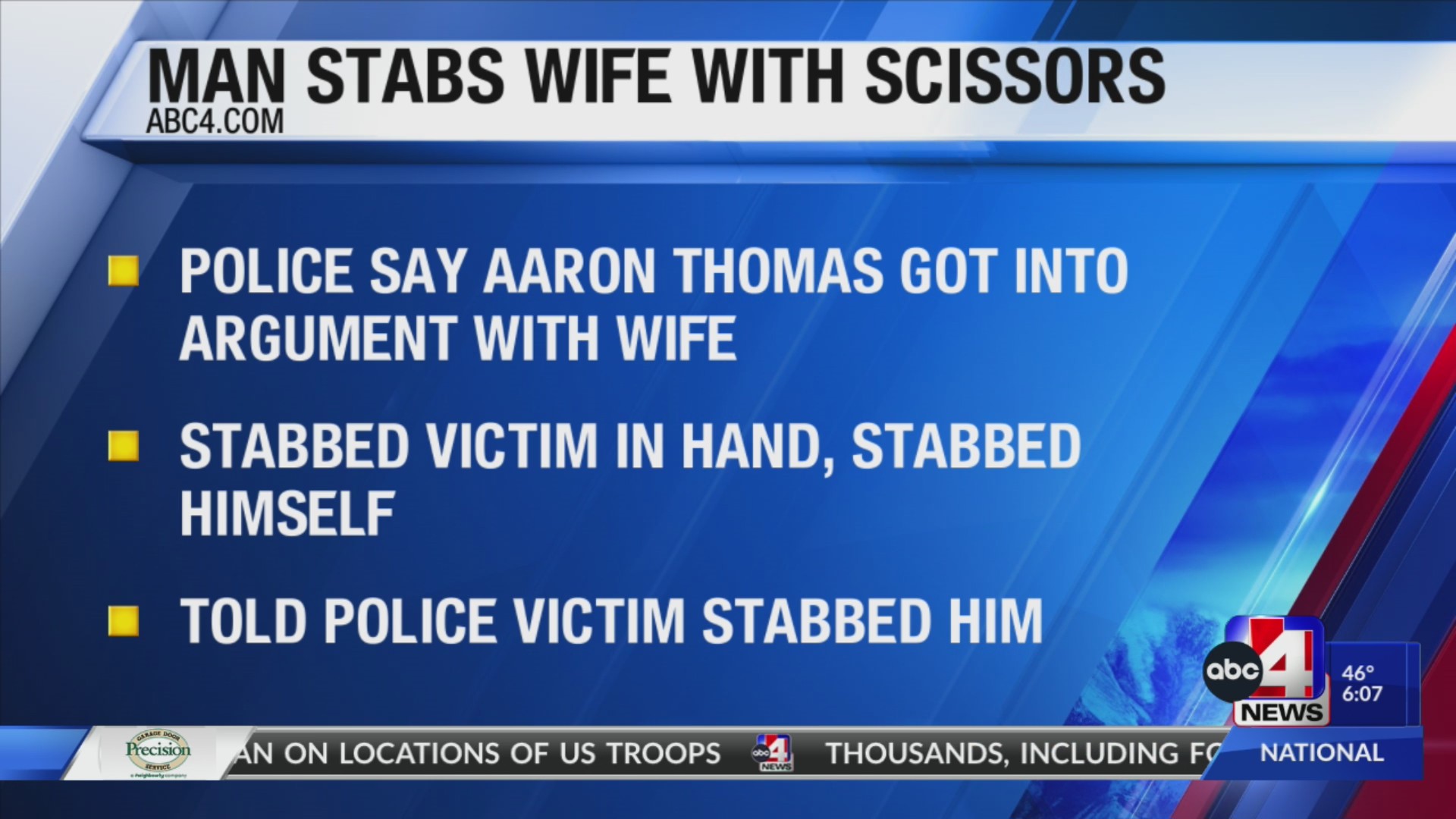 Man arrested for stabbing wife with scissors, then fleeing – ABC4 Utah