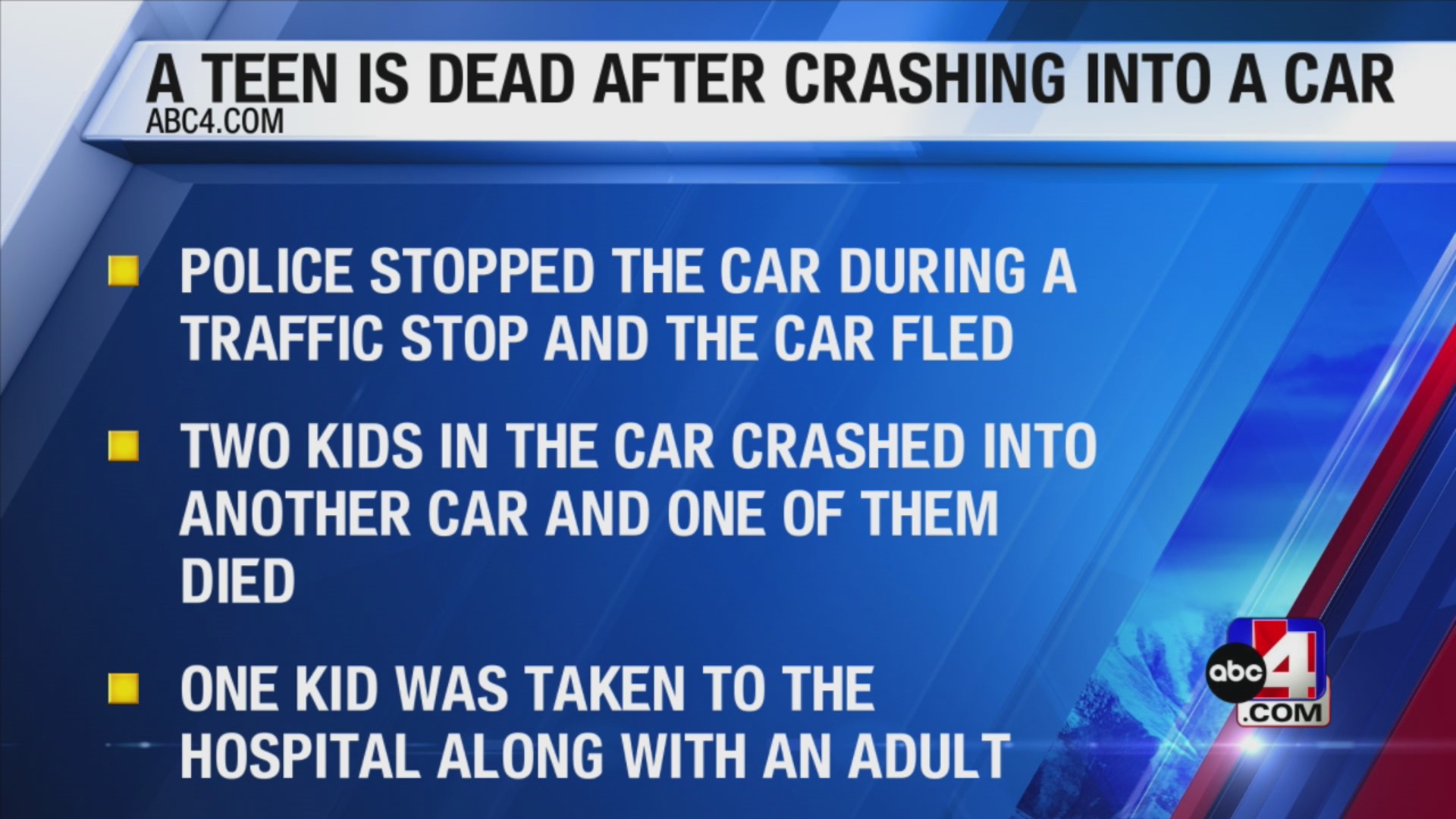 Child killed after driver flees traffic stop, crashes in West Jordan ...