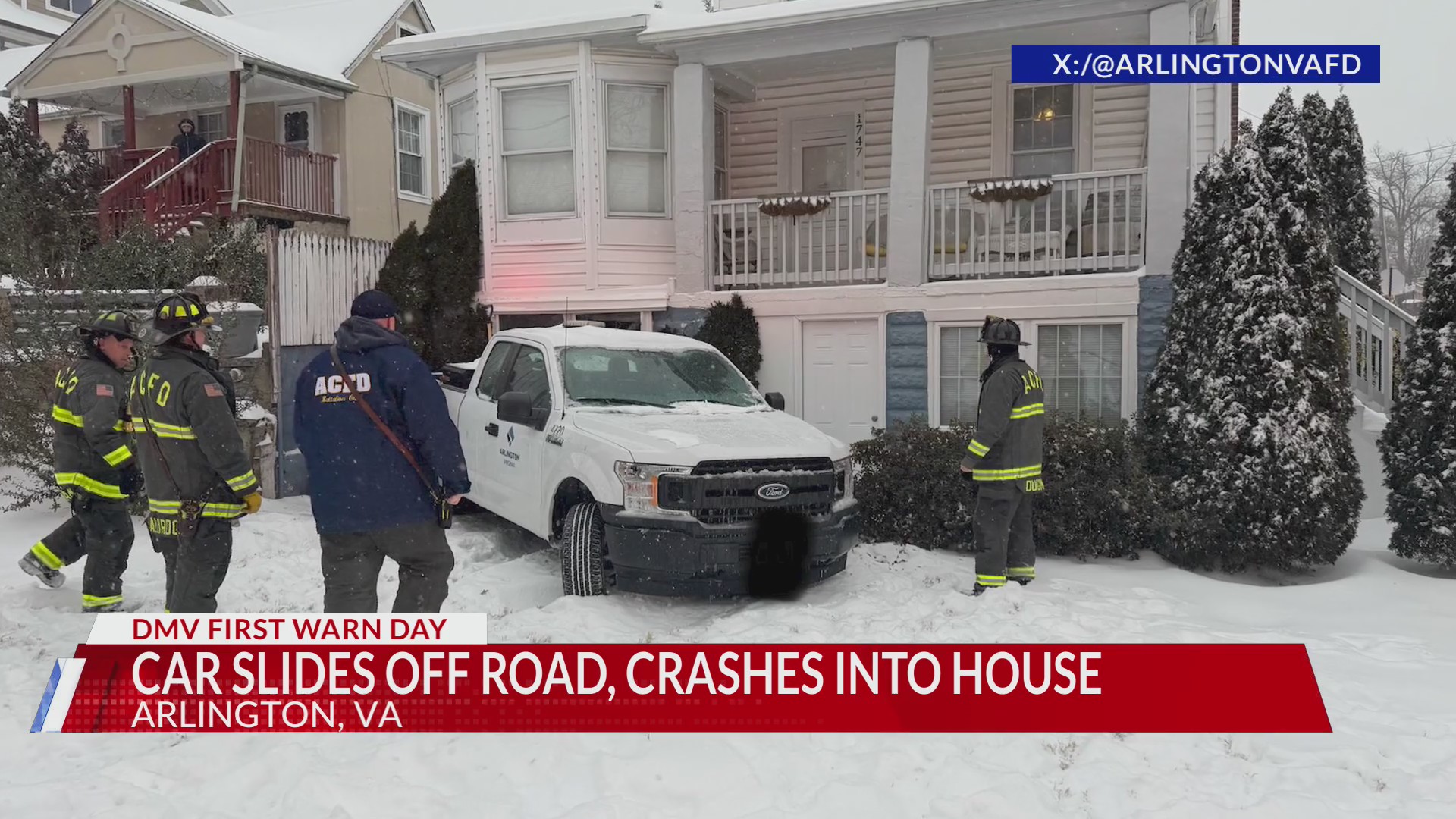 Truck slides off roadway, crashes into Arlington home – DC News Now ...