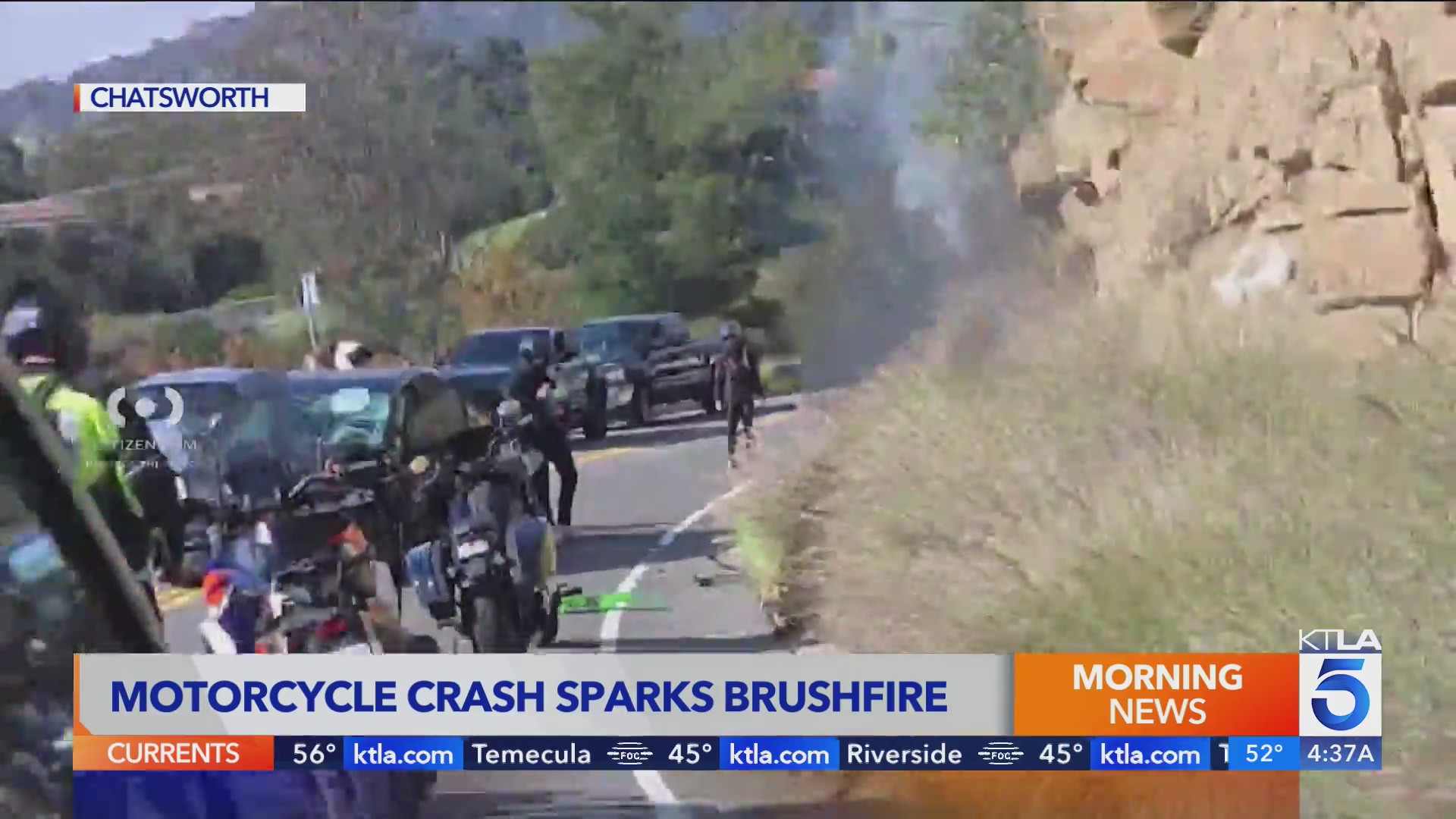 Rider hospitalized after motorcycle crash ignites Chatsworth brush fire, image size:1920x1080