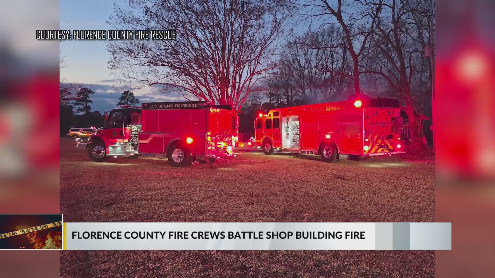 Crews battle fire at large shop building in Effingham, Florence County ...