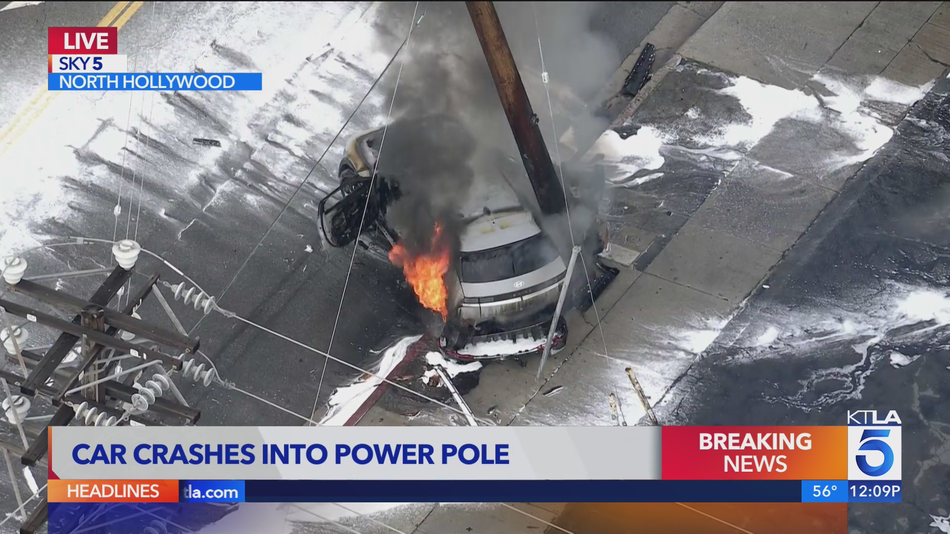 Car slams into utility pole in North Hollywood – KTLA