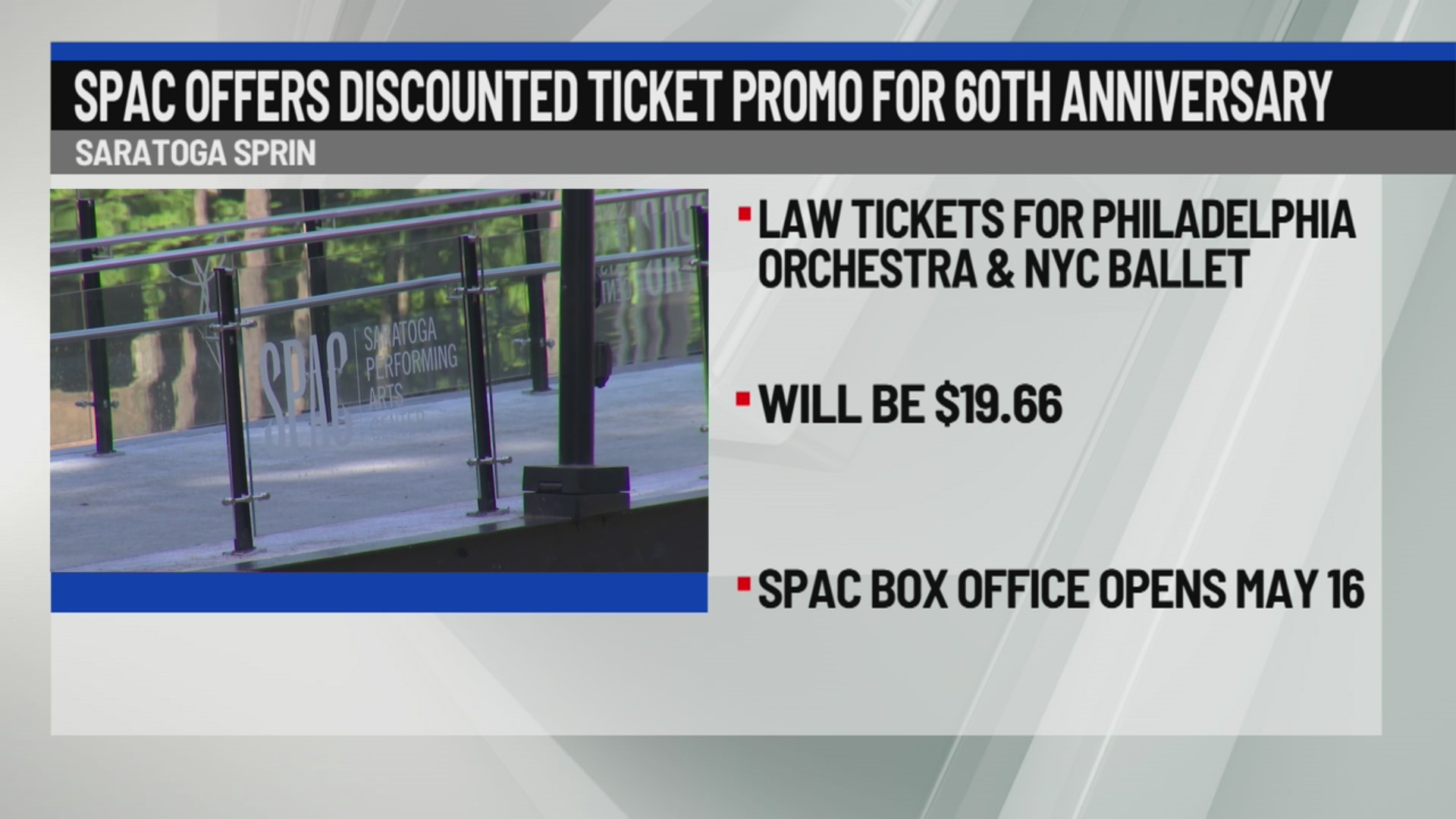 SPAC offers discounted ticket promo for 60th anniversary – NEWS10 ABC