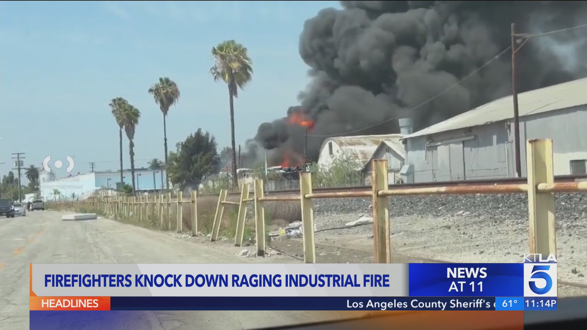 Crews knock down raging fire at tire recycling center – KTLA