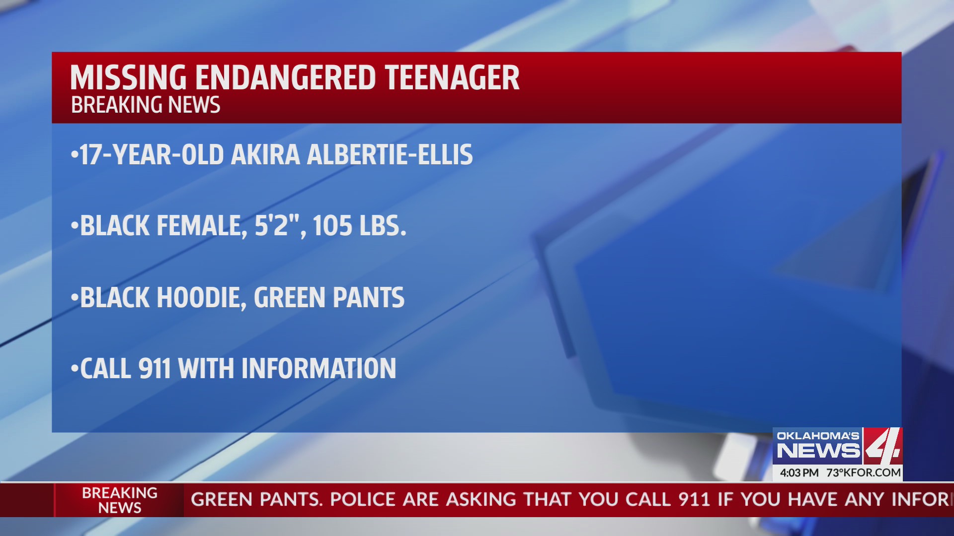 Endangered Missing Advisory issued for 17-year-old girl last seen in ...