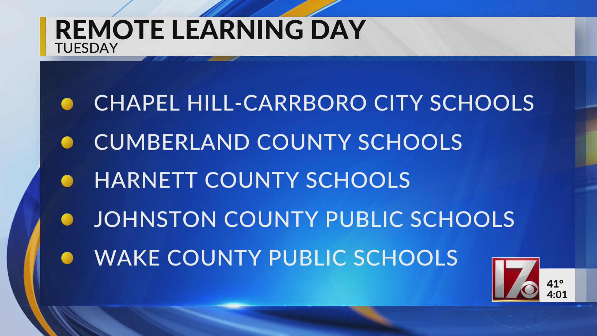 Central NC school districts on remote learning Tuesday – CBS17.com