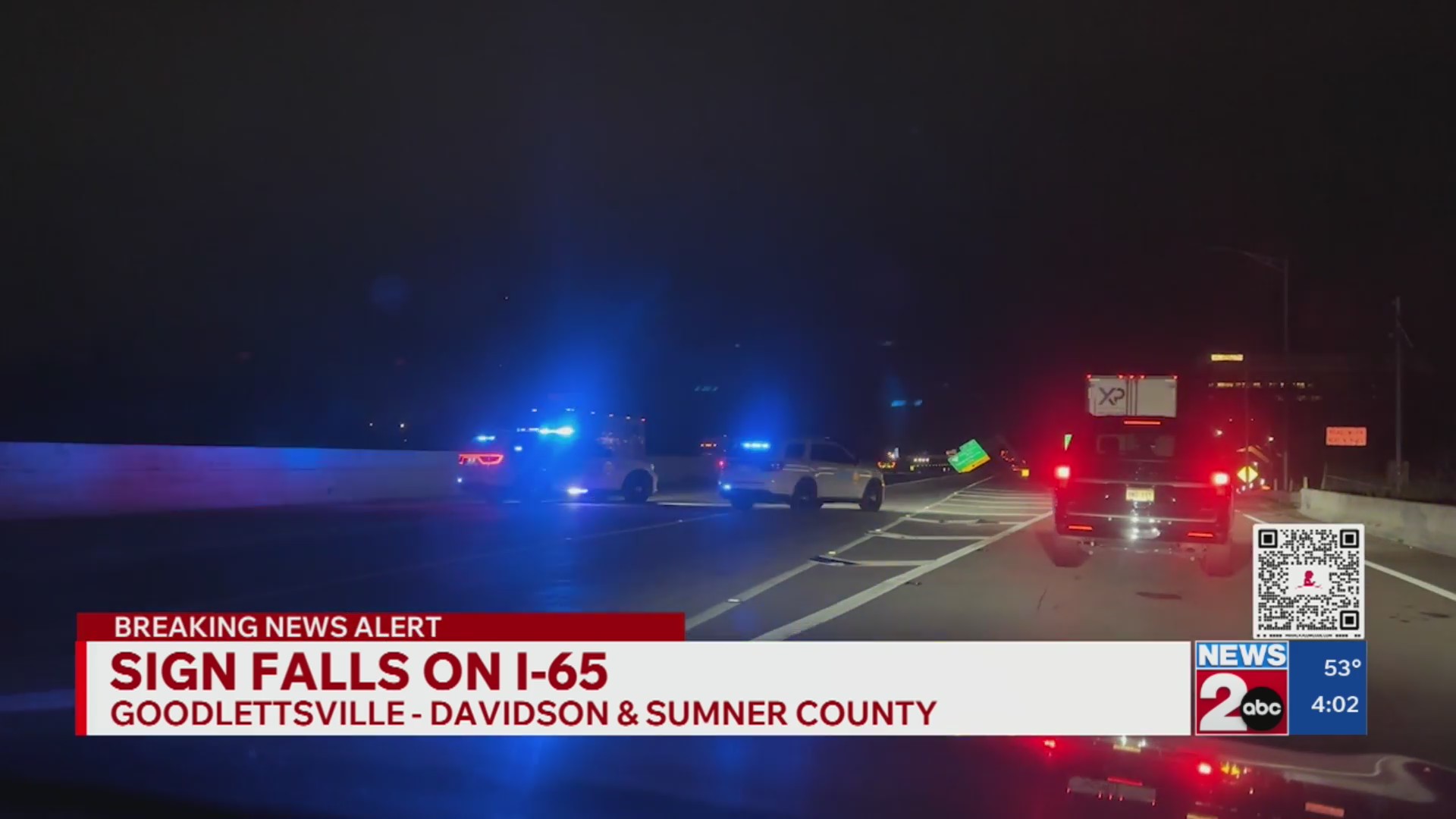 Fallen Sign Fallen sign blocking interstate in Goodlettsville – WKRN News 2