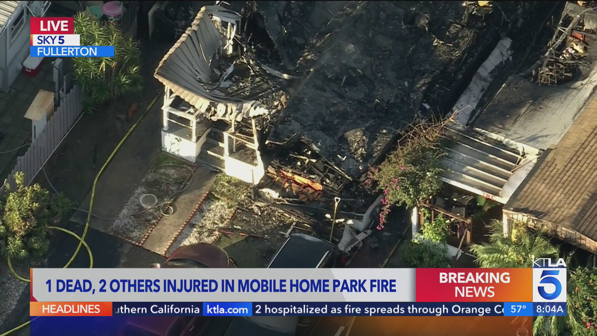 1 dead, 2 injured in Orange County mobile home park fire – KTLA