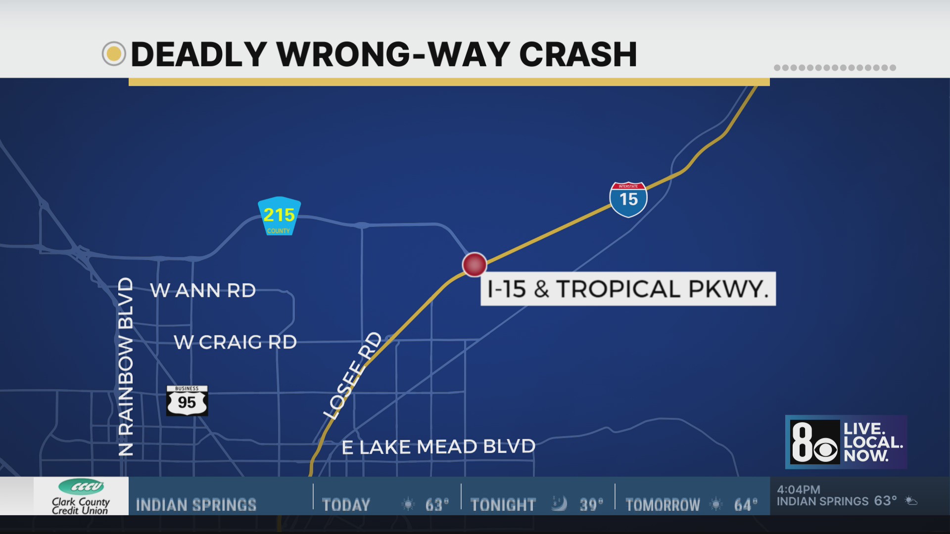Driver dies in wrong-way crash in northeast Las Vegas valley – KLAS
