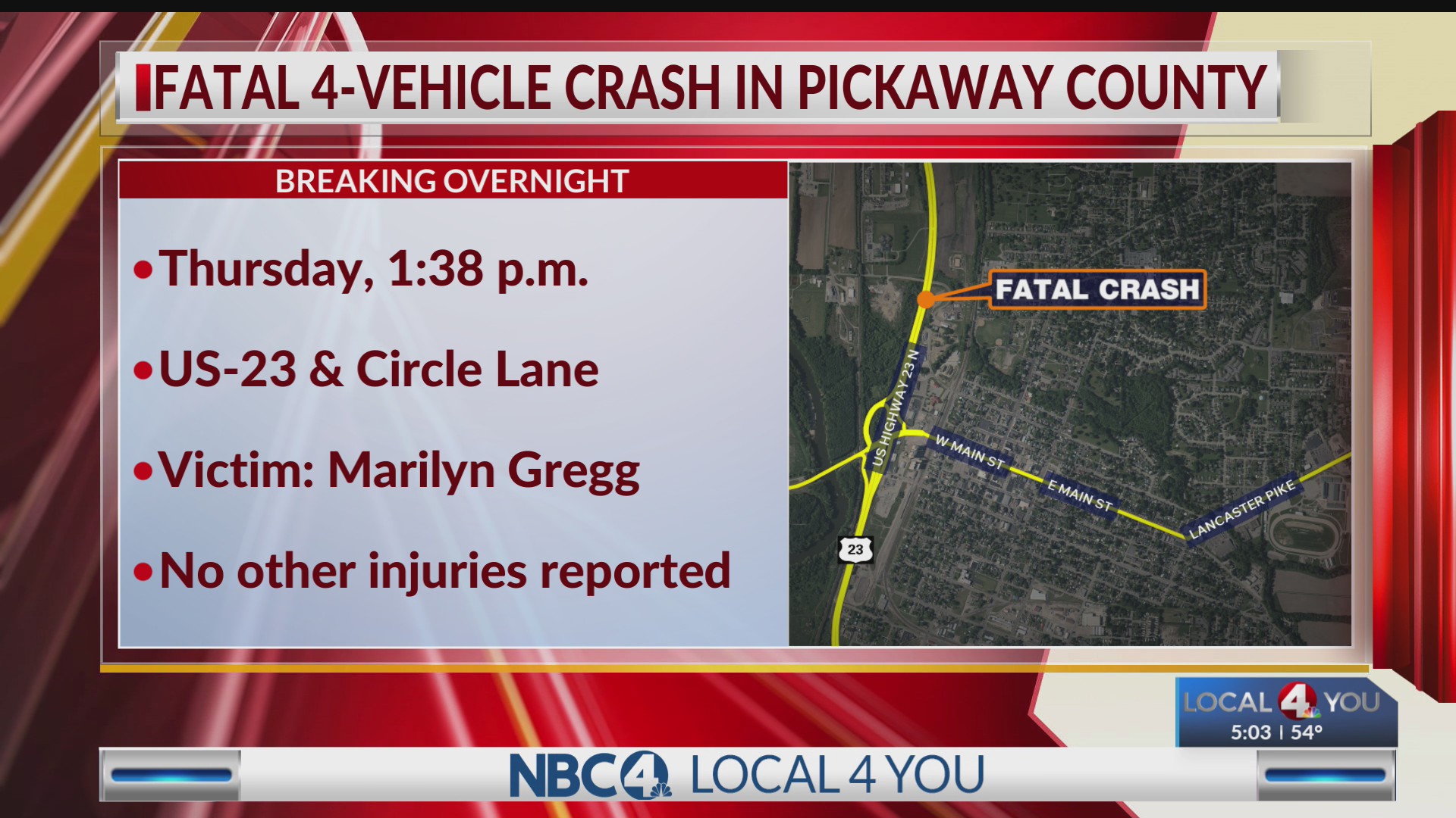 Woman dies in multi-vehicle crash in Pickaway County – NBC4 WCMH-TV