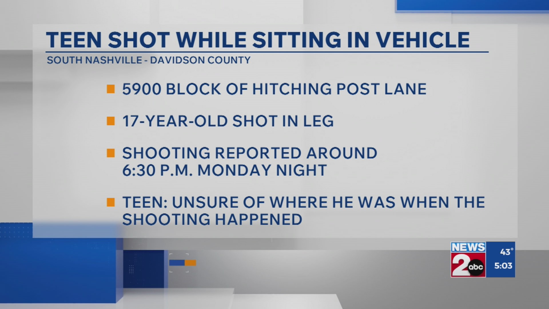 Teen injured in shooting while in vehicle, Metro police say – WKRN News 2