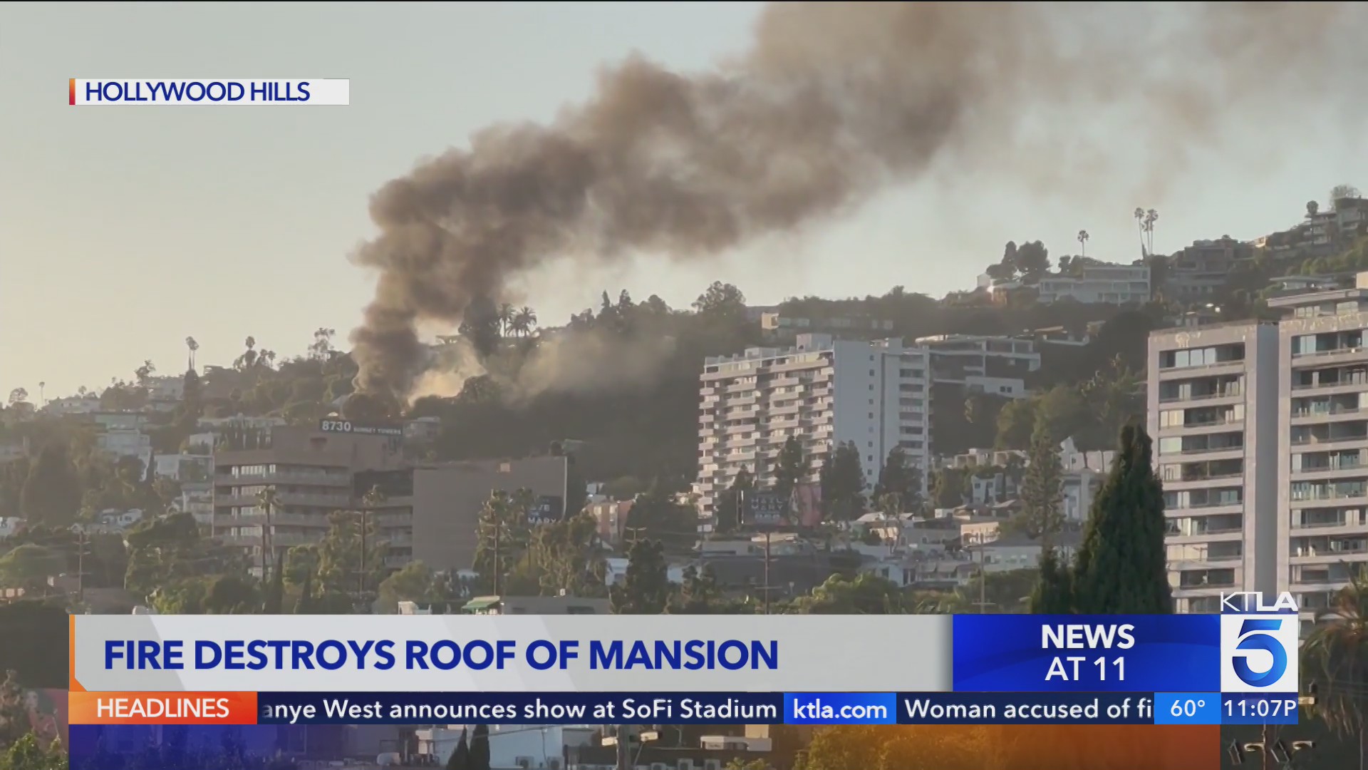 Fire destroys roof of Hollywood Hills mansion – KTLA
