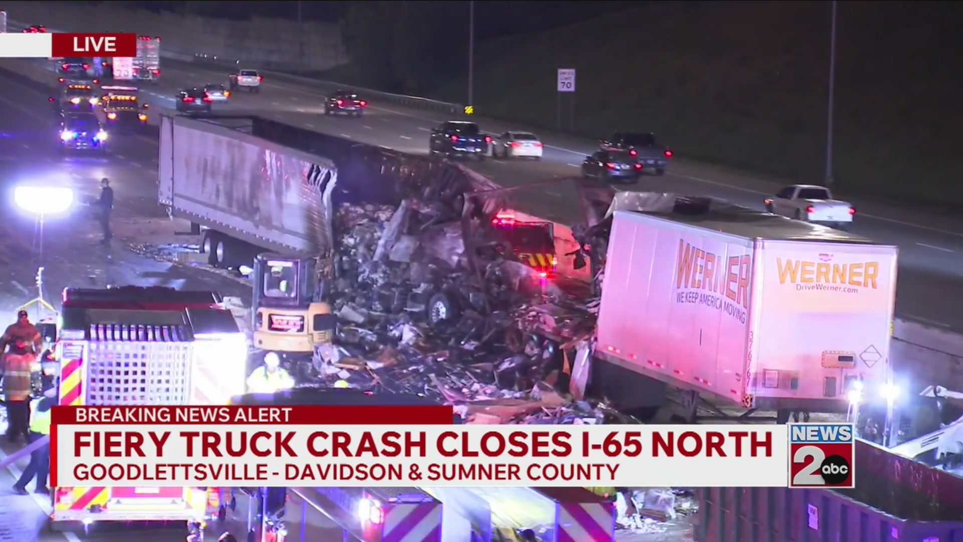 Crash involving 2 semi-trucks shuts down I-65 – WKRN News 2