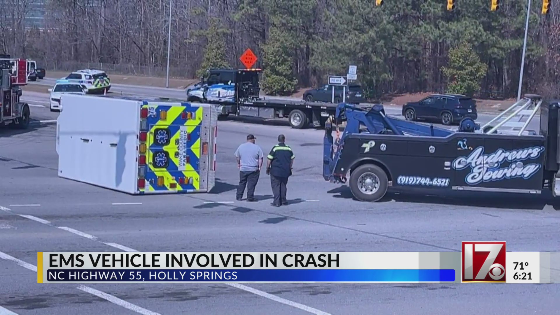 3 hurt, EMS unit flips in Holly Springs crash on NC 55 – CBS17.com