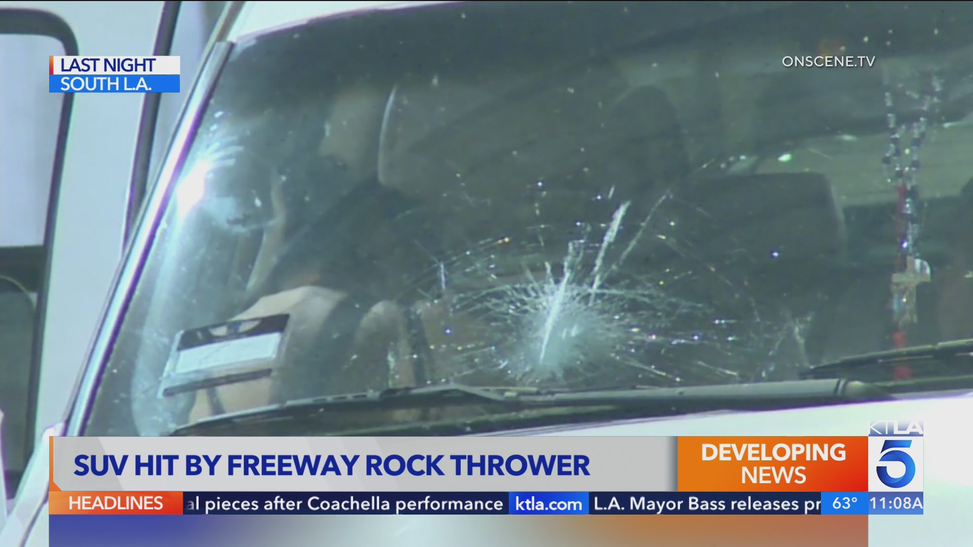 SUV hit by rock thrower on 110 Freeway in Exposition Park – KTLA