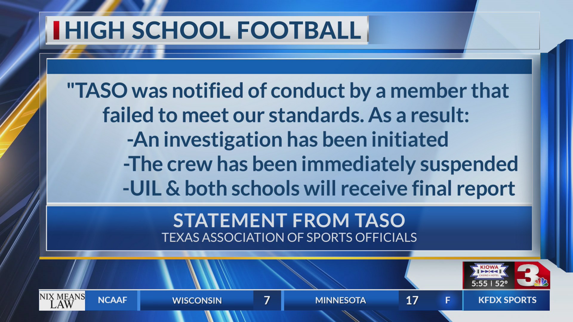TASO statement on officials in Henrietta/Gunter game – Texomashomepage.com