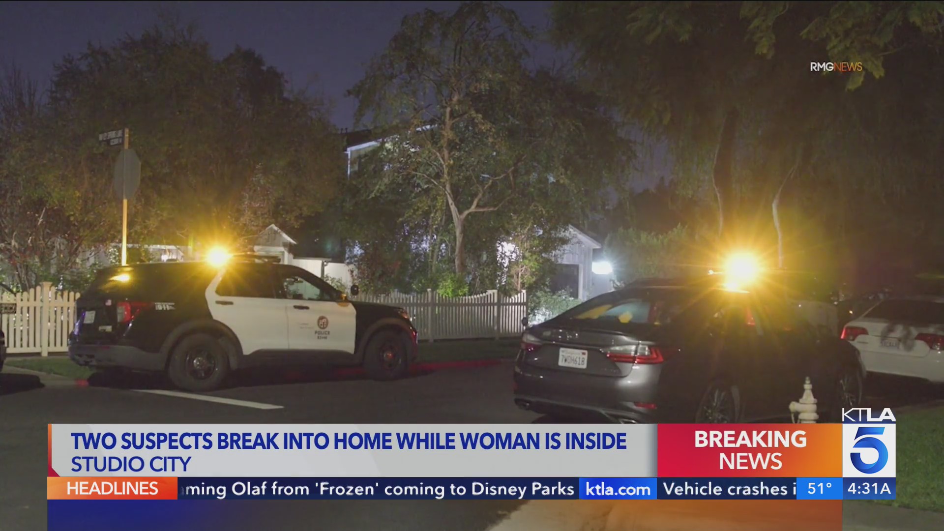 Woman hides in upstairs room as burglars break into Studio City home – KTLA
