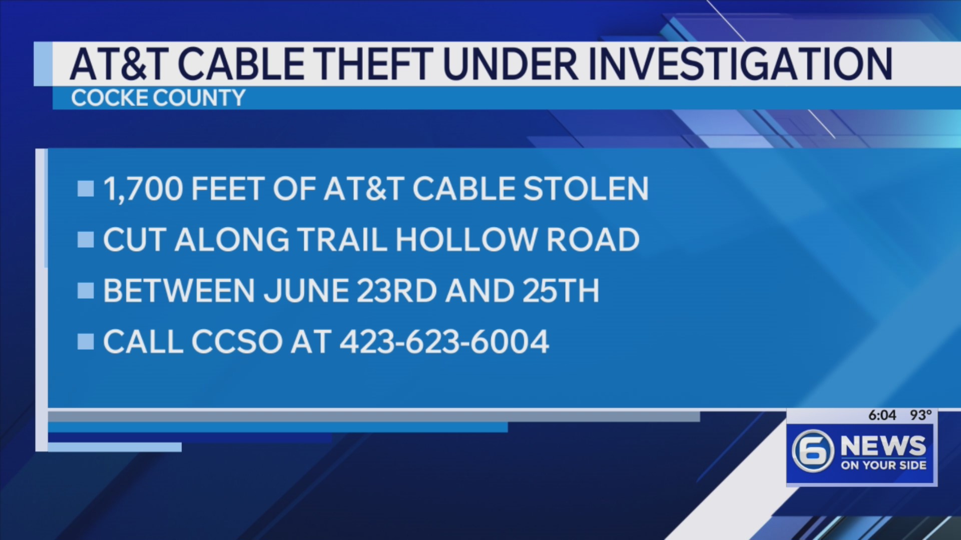 Cocke County Sheriff Office seeks clues after 1,700 feet of AT&T cable stolen