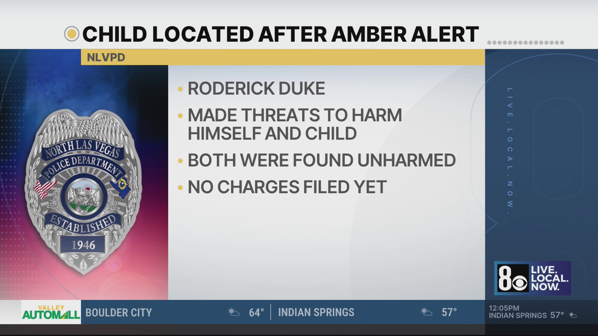 North Las Vegas police locate child after Amber Alert issued – KLAS