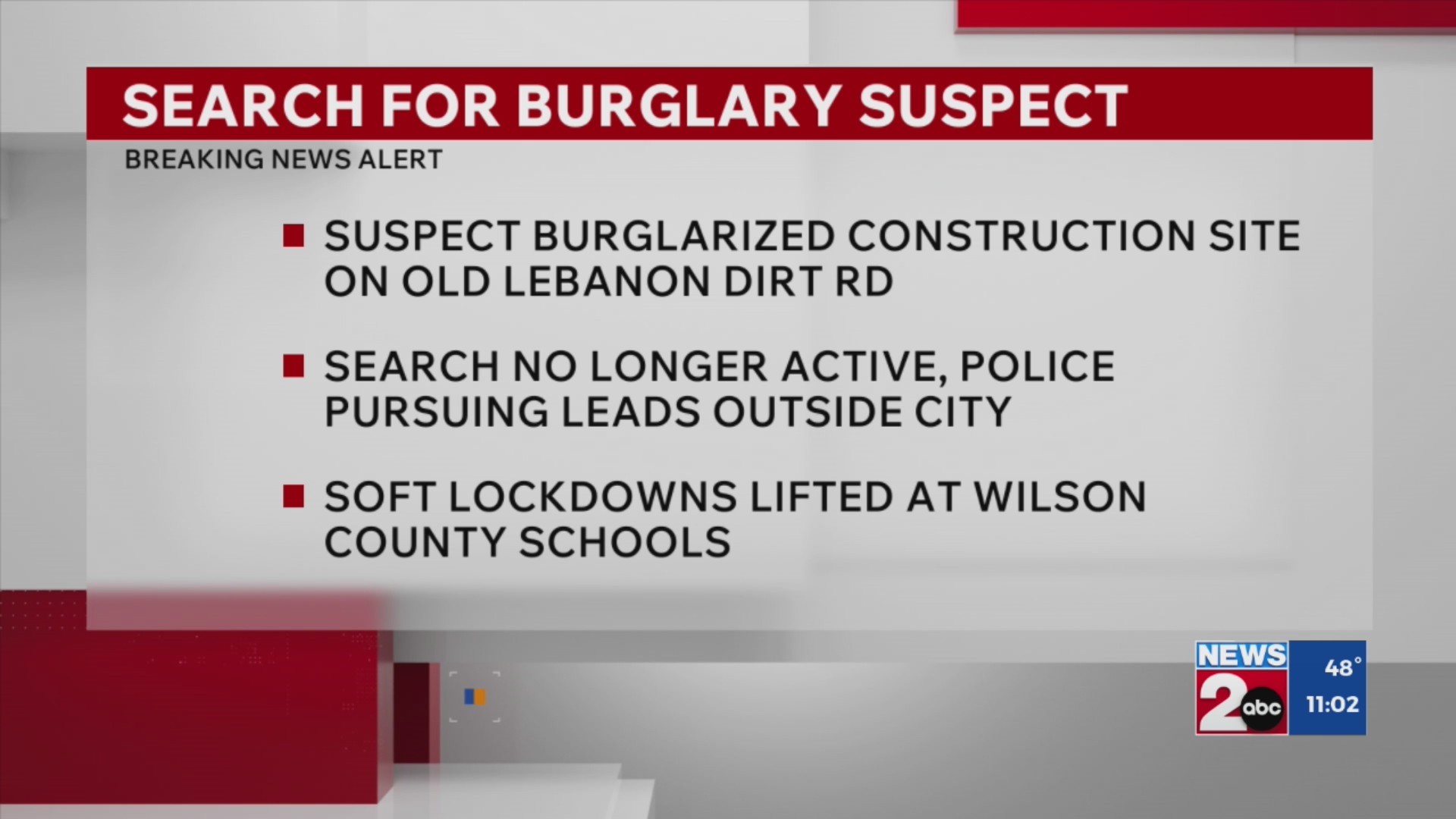 Search for burglary suspect prompts lockdown in Mt. Juliet – WKRN News 2
